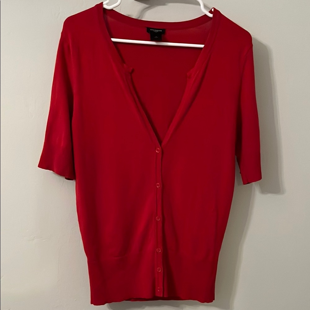 Ann Taylor Vibrant Red Short-Sleeve Cardigan